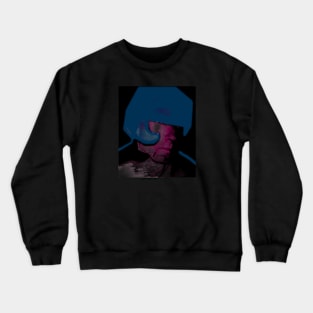 Digital collage, special processing. Strong guy in helmet. Protection, durable. Pink and aqua. Crewneck Sweatshirt